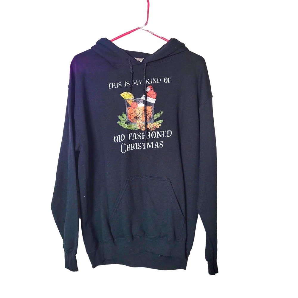 Black Old Fashioned Liquor‎ Christmas Hoodie Santa Sweatshirt Mens Size Medium